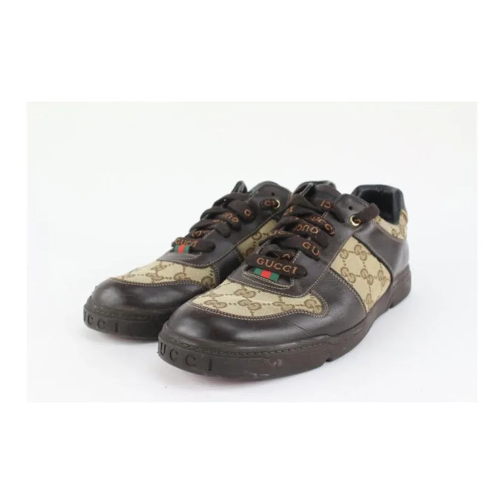 Gucci Men's 9 US Brown Monogram GG Signature Lace Low Sneakers 1216g50